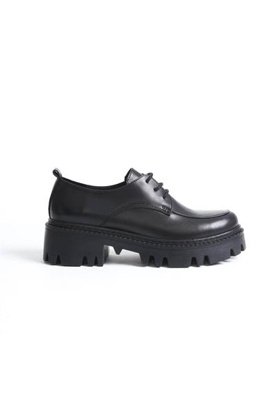 Mubiano Hakiki Deri Collection Kadın Bağcıklı Kalın Taban Loafer Siyah - MCGVN2105 - S