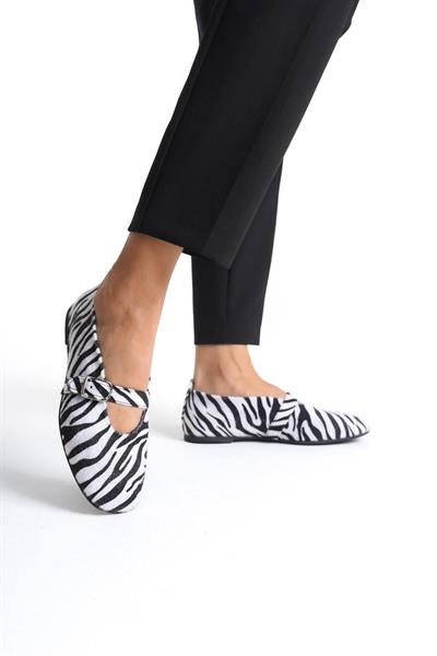 Mubiano Hakiki Deri Collection Kadın Bant Detaylı Babet Zebra - MCRGN8035 - ZBR