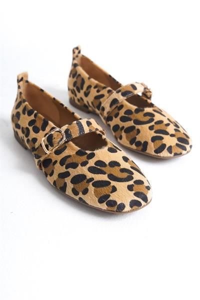 Mubiano Hakiki Deri Collection Kadın Bant Detaylı Babet Leopar - MCRGN8035 - LPR