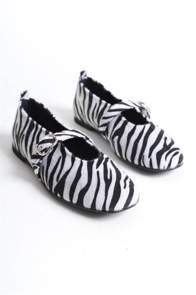 Mubiano Hakiki Deri Collection Kadın Bant Detaylı Babet Zebra - MCRGN8035 - ZBR