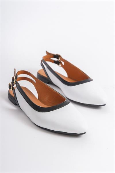 Mubiano Hakiki Deri Collection Kadın Babet Beyaz/Siyah -MCMNG2426-BS