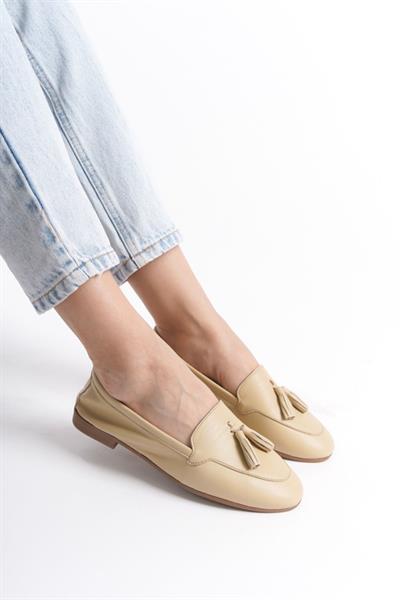 Mubiano Hakiki Deri Collection Kadın Babet Bej -MCMNG2455-BJ