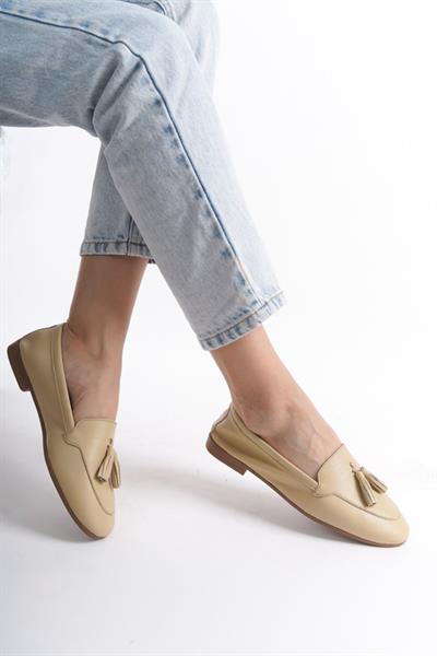 Mubiano Hakiki Deri Collection Kadın Babet Bej -MCMNG2455-BJ