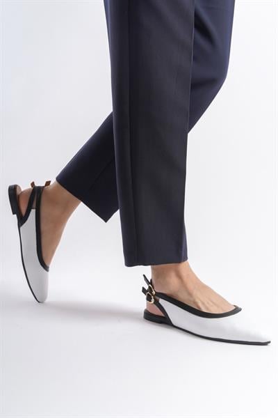 Mubiano Hakiki Deri Collection Kadın Babet Beyaz/Siyah -MCMNG2426-BS