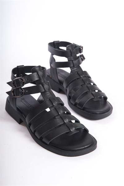 Mubiano Hakiki Deri Collection Kadın Gladyatör Sandalet Siyah -MCRGN404-S