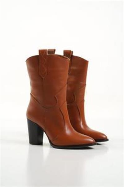 Mubiano Hakiki Deri Collection Kadın Topuklu Kovboy Bot Taba - Mcalm4262 - Tb