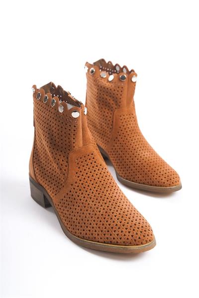 Mubiano Hakiki Deri Collection Kadın Yazlık Kovboy Bot Taba -MCRGN8051-TB