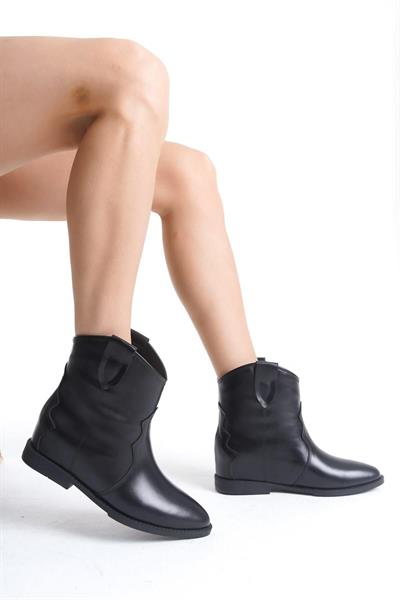 Mubiano Hakiki Deri Collection Kadın Düz Kısa Bot Siyah - MCRGN88240 - S