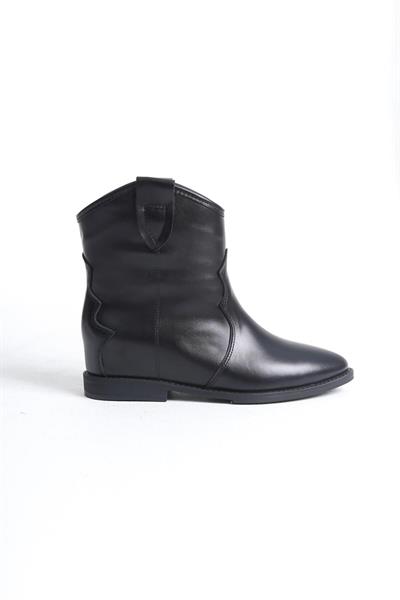 Mubiano Hakiki Deri Collection Kadın Düz Kısa Bot Siyah - MCRGN88240 - S