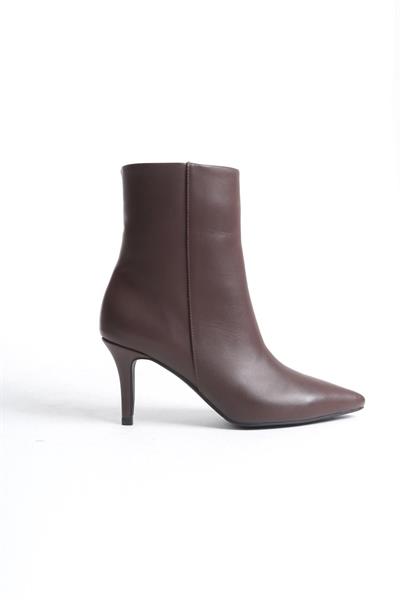 Mubiano Hakiki Deri Collection Kadın Fermuarlı Sivri Burun Kısa Bot Kahverengi - MCALM2232 - KH