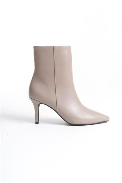 Mubiano Hakiki Deri Collection Kadın Fermuarlı Sivri Burun Kısa Bot Vizon - MCALM2232 - VZ