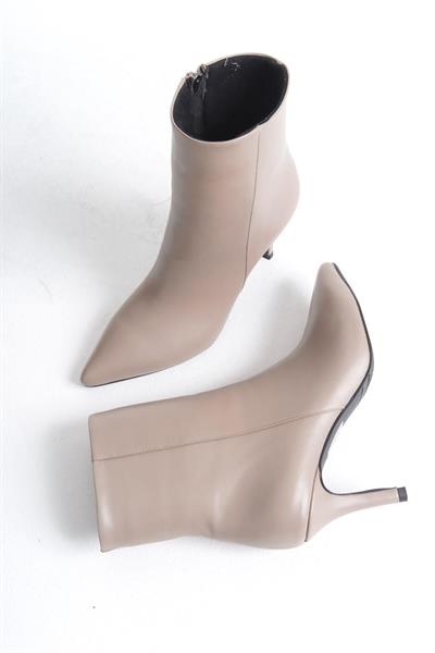 Mubiano Hakiki Deri Collection Kadın Fermuarlı Sivri Burun Kısa Bot Vizon - MCALM2232 - VZ