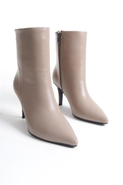 Mubiano Hakiki Deri Collection Kadın Fermuarlı Sivri Burun Kısa Bot Vizon - MCALM2232 - VZ