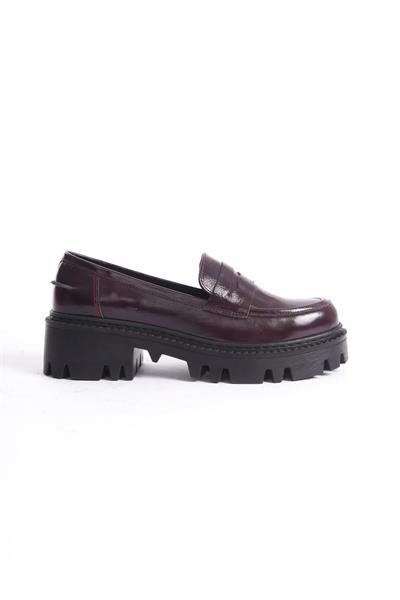 Mubiano Hakiki Deri Collection Kadın Kalın Taban Rugan Loafer Bordo - MCGVN1012 - BRD