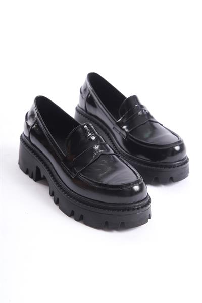 Mubiano Hakiki Deri Collection Kadın Kalın Taban Rugan Loafer Siyah - MCGVN1012 - S