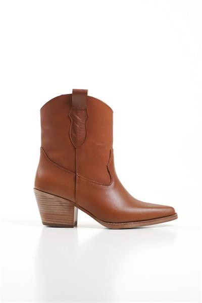Mubiano Hakiki Deri Collection Kadın Kısa Topuklu Kovboy Bot Taba - MCALM4705 - TB