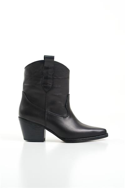 Mubiano Hakiki Deri Collection Kadın Kısa Topuklu Kovboy Bot Siyah - MCALM4705 - S