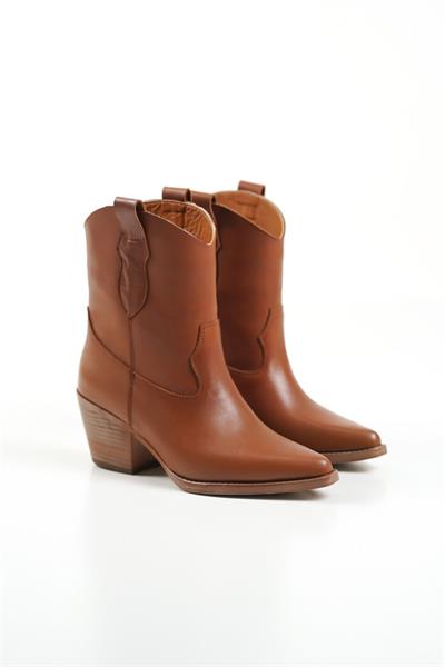 Mubiano Hakiki Deri Collection Kadın Kısa Topuklu Kovboy Bot Taba - MCALM4705 - TB