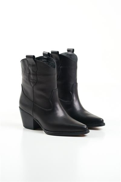 Mubiano Hakiki Deri Collection Kadın Kısa Topuklu Kovboy Bot Siyah - MCALM4705 - S