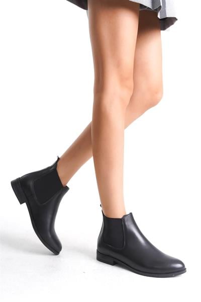 Mubiano Hakiki Deri Collection Kadın Lastik Detaylı Kısa Bot&Bootie Siyah - MCSDT036 - S