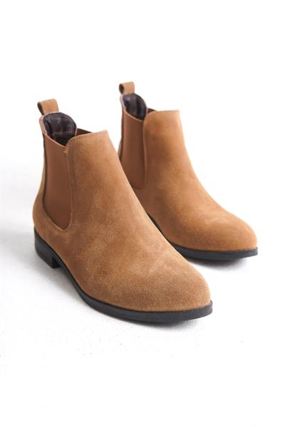 Mubiano Hakiki Deri Collection Kadın Lastik Detaylı Kısa Süet Bot&Bootie Taba - MCSDT036 - TB