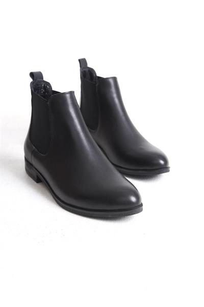 Mubiano Hakiki Deri Collection Kadın Lastik Detaylı Kısa Bot&Bootie Siyah - MCSDT036 - S