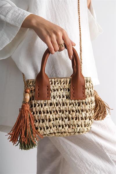 Mubiano Collection Kadın Mini Boy Dikdörtgen Form Hasır Çanta -MCPL070-N