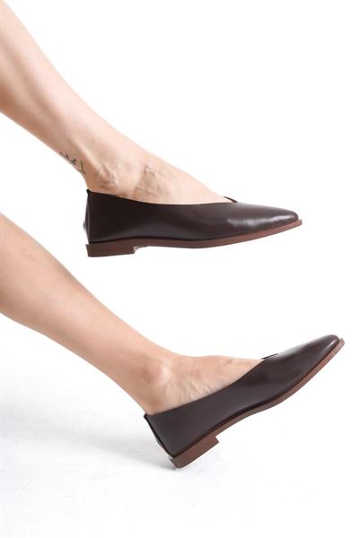 Mubiano Hakiki Deri Collection Kadın Sivri Burun Babet Kahverengi - MCRGN8253 - KH