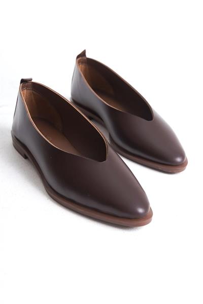 Mubiano Hakiki Deri Collection Kadın Sivri Burun Babet Kahverengi - MCRGN8253 - KH