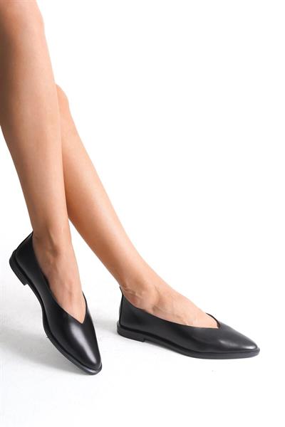 Mubiano Hakiki Deri Collection Kadın Sivri Burun Babet Siyah - MCRGN8253 - S