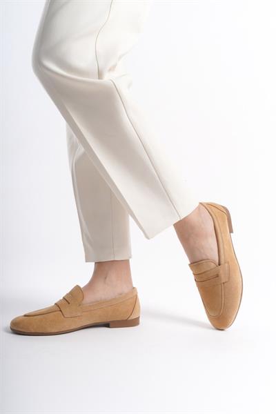 Mubiano Hakiki Deri Collection Kadın Süet Loafer & Babet Nude -MCMNG2103-N