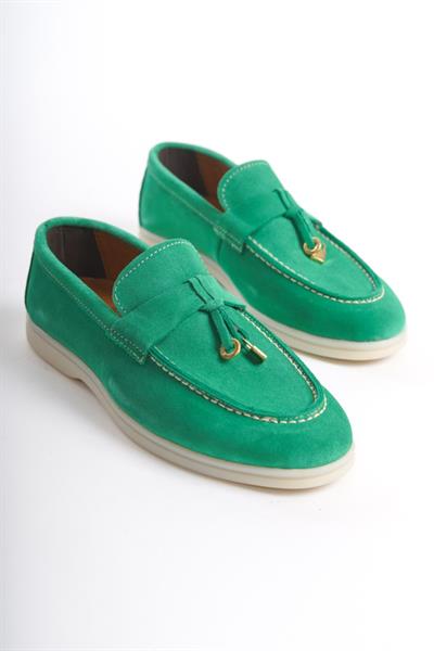 Mubiano Hakiki Deri Collection Kadın Süet Loafer & Babet Yeşil -MCKRY1410-Y