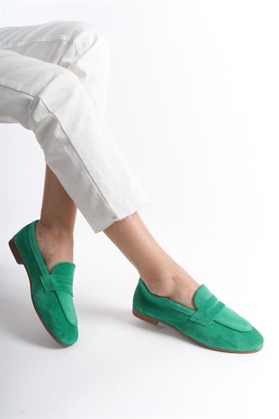 Mubiano Hakiki Deri Collection Kadın Süet Loafer & Babet Yeşil -MCMNG2103-Y