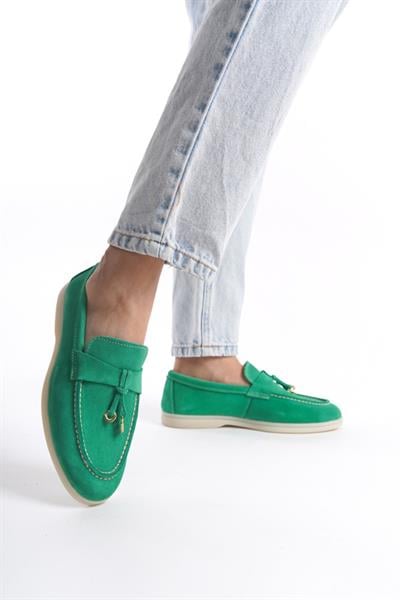 Mubiano Hakiki Deri Collection Kadın Süet Loafer & Babet Yeşil -MCKRY1410-Y