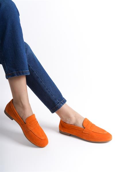 Mubiano Hakiki Deri Collection Kadın Süet Loafer & Babet Oranj -MCMNG2103-ORJ