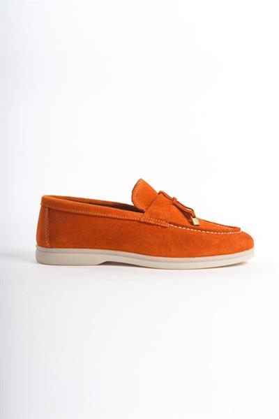 Mubiano Hakiki Deri Collection Kadın Süet Loafer & Babet Oranj -MCKRY1410-ORJ