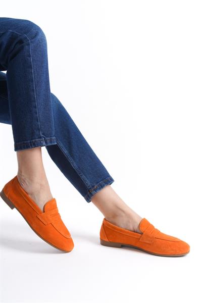 Mubiano Hakiki Deri Collection Kadın Süet Loafer & Babet Oranj -MCMNG2103-ORJ