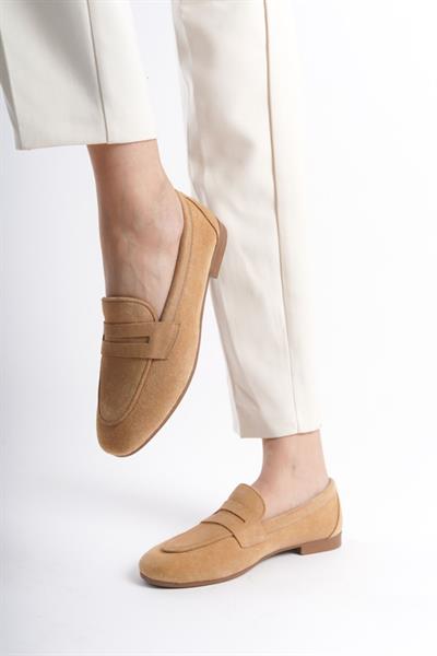 Mubiano Hakiki Deri Collection Kadın Süet Loafer & Babet Nude -MCMNG2103-N