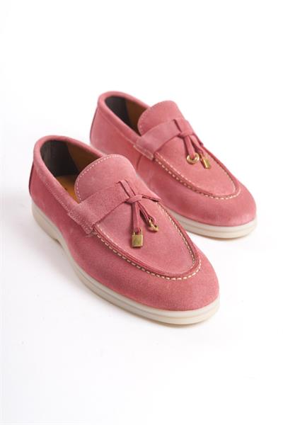 Mubiano Hakiki Deri Collection Kadın Süet Loafer & Babet Mercan -MCKRY1410-MRC