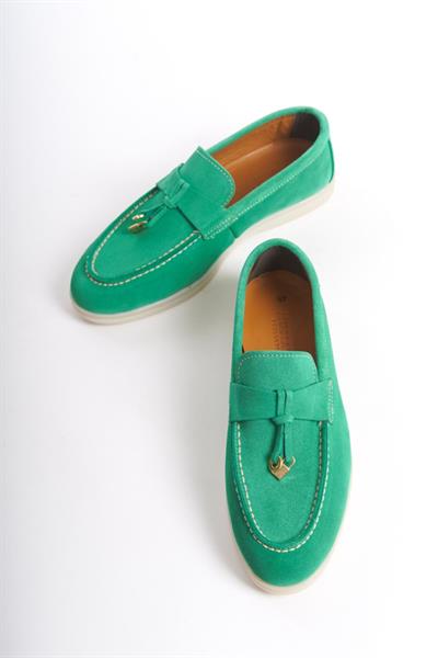Mubiano Hakiki Deri Collection Kadın Süet Loafer & Babet Yeşil -MCKRY1410-Y