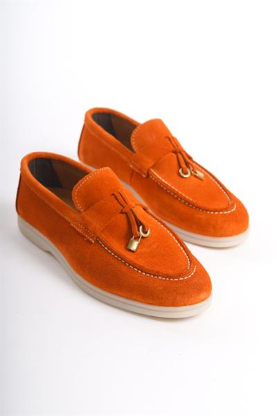 Mubiano Hakiki Deri Collection Kadın Süet Loafer & Babet Oranj -MCKRY1410-ORJ