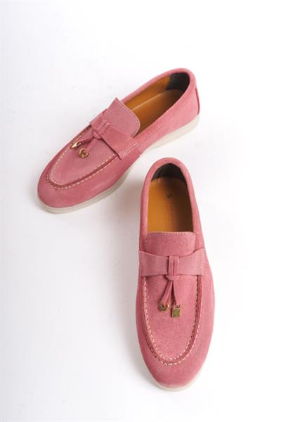 Mubiano Hakiki Deri Collection Kadın Süet Loafer & Babet Mercan -MCKRY1410-MRC