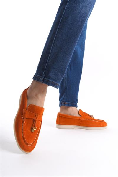 Mubiano Hakiki Deri Collection Kadın Süet Loafer & Babet Oranj -MCKRY1410-ORJ