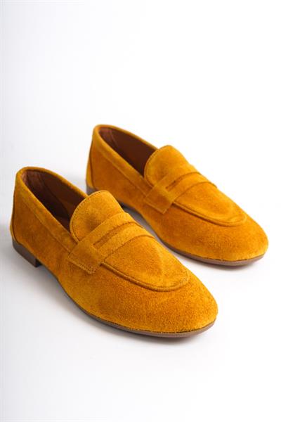 Mubiano Hakiki Deri Collection Kadın Süet Loafer & Babet Hardal -MCMNG2103-HRD