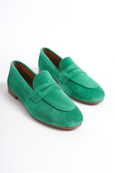 Mubiano Hakiki Deri Collection Kadın Süet Loafer & Babet Yeşil -MCMNG2103-Y