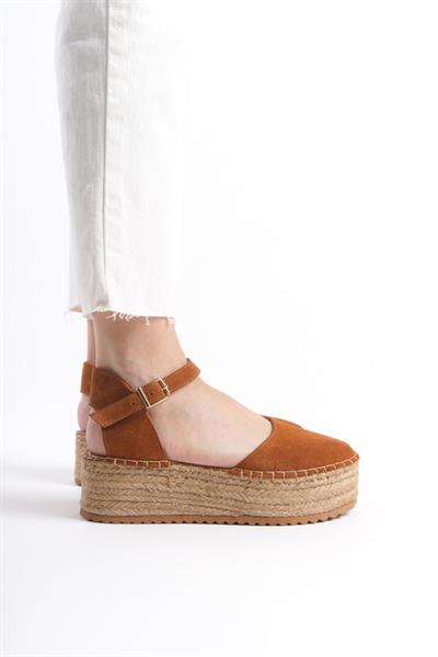Mubiano Hakiki Deri Collection Kadın Süet Platform Espadril Taba -MCRGN291-TB