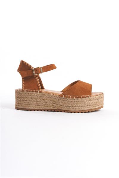Mubiano Hakiki Deri Collection Kadın Süet Platform Espadril Taba -MCRGN290-TB