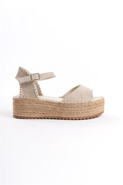 Mubiano Hakiki Deri Collection Kadın Süet Platform Espadril Bej -MCRGN290-BJ