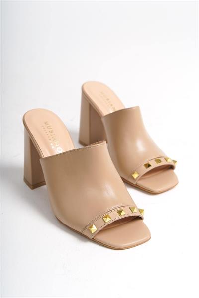 Mubiano Hakiki Deri Collection Kadın Topuklu Terlik Nude -MCBRG5692-N