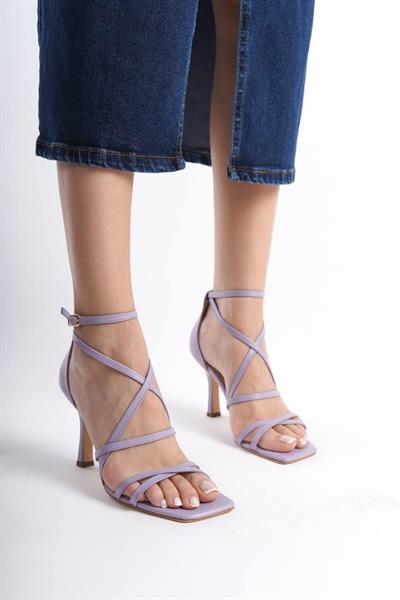 Mubiano Hakiki Deri Collection Kadın Topuklu Sandalet Lila -MCBRG5736-L
